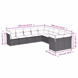 Set Divano da Giardino 10 pz con Cuscini Grigio in Polyrattancod mxl 90614 - Vista aggiuntiva 3