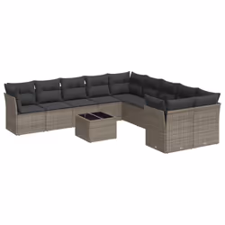 vidaXL Set Divani da Giardino 11 pz con Cuscini in Polyrattan Grigio - Vista aggiuntiva 2