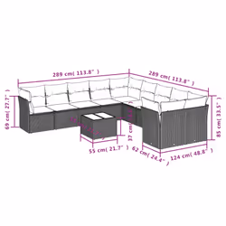 vidaXL Set Divani da Giardino 11 pz con Cuscini in Polyrattan Grigio - Vista aggiuntiva 3