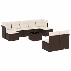 vidaXL Set Divani da Giardino 10pz con Cuscini in Polyrattan Marrone - Vista aggiuntiva 2