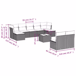 vidaXL Set Divani da Giardino 10pz con Cuscini in Polyrattan Marrone - Vista aggiuntiva 3