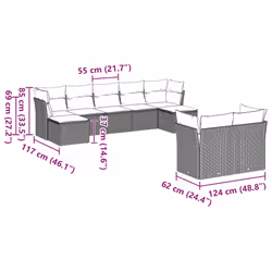 vidaXL Set Divano da Giardino 9pz con Cuscini Grigio Chiaro Polyrattan - Vista aggiuntiva 3