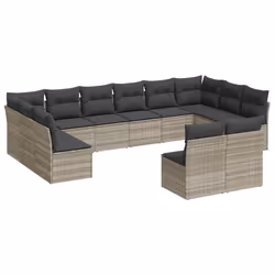 vidaXL Set Divano Giardino 12 pz con Cuscini Grigio Chiaro Polyrattan - Vista aggiuntiva 2
