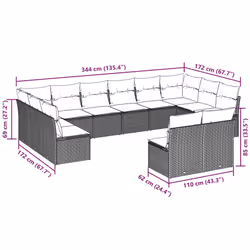 vidaXL Set Divano Giardino 12 pz con Cuscini Grigio Chiaro Polyrattan - Vista aggiuntiva 3