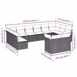 vidaXL Set Divani da Giardino 12 pz con Cuscini Grigio in Polyrattan - Vista aggiuntiva 3