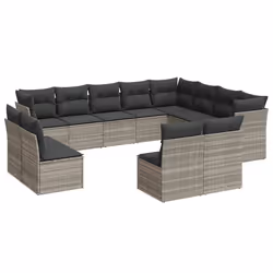 vidaXL Set Divano Giardino 12 pz con Cuscini Grigio Chiaro Polyrattan - Vista aggiuntiva 2