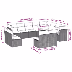 vidaXL Set Divano Giardino 12 pz con Cuscini Grigio Chiaro Polyrattan - Vista aggiuntiva 3