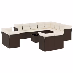 vidaXL Set Divani da Giardino 13 pz con Cuscini Marrone in Polyrattan - Vista aggiuntiva 2