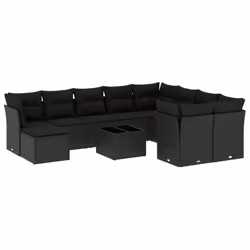 vidaXL Set Divani da Giardino 11 pz con Cuscini in Polyrattan Nero - Vista aggiuntiva 2