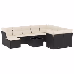 vidaXL Set Divani da Giardino 11 pz con Cuscini in Polyrattan Nero - Vista aggiuntiva 2