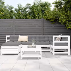vidaXL Set Divani da Giardino 7 pz Bianco in Legno Massello di Pino - Vista aggiuntiva 3