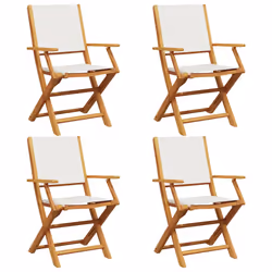 vidaXL Sedie da Giardino Pieghevoli 4pz Bianco Crema Tessuto e Legno - Vista aggiuntiva 2