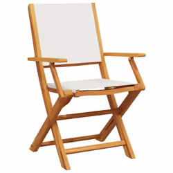 vidaXL Sedie da Giardino Pieghevoli 4pz Bianco Crema Tessuto e Legno - Vista aggiuntiva 3