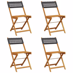 vidaXL Sedie Giardino Pieghevoli 4pz Nere Polyrattan e Legno Massello - Vista aggiuntiva 2