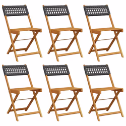 vidaXL Sedie Giardino Pieghevoli 6pz Nere Polyrattan e Legno Massello - Vista aggiuntiva 2