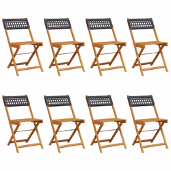 vidaXL Sedie Giardino Pieghevoli 8pz Nere Polyrattan e Legno Massello - Vista aggiuntiva 2
