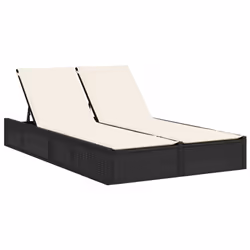 vidaXL Lettino Prendisole Doppio con Cuscini Nero in Polyrattan - Vista aggiuntiva 2