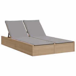 vidaXL Lettino Prendisole con Cuscini Beige in Polyrattan - Vista aggiuntiva 2