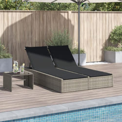 Lettino Prendisole Doppio con Cuscini Grigio Chiaro Polyrattan - Vidaxl
