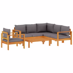vidaXL Set Divano da Giardino 5 pz con Cuscini Legno Massello Acacia - Vista aggiuntiva 2