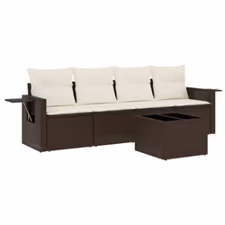vidaXL Set Divano da Giardino 5 pz con Cuscini Marrone in Polyrattan - Vista aggiuntiva 2