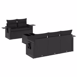 vidaXL Set Divano da Giardino 6 pz con Cuscini Nero in Polyrattan - Vista aggiuntiva 2