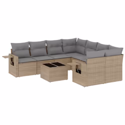 vidaXL Set Divano da Giardino 9 pz con Cuscini Beige in Polyrattan - Vista aggiuntiva 2