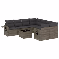 vidaXL Set Divano da Giardino 9 pz con Cuscini Grigio in Polyrattan - Vista aggiuntiva 2