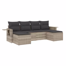 vidaXL Set Divano da Giardino 6pz con Cuscini Grigio Chiaro Polyrattan - Vista aggiuntiva 2