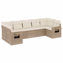 vidaXL Set Divani da Giardino 7 pz con Cuscini Beige in Polyrattan - Vista aggiuntiva 2