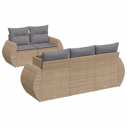 vidaXL Set Divano da Giardino 6 pz con Cuscini Beige in Polyrattan - Vista aggiuntiva 2