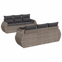 vidaXL Set Divani da Giardino 7 pz con Cuscini Grigio in Polyrattan - Vista aggiuntiva 2
