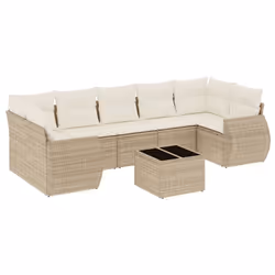 vidaXL Set Divano da Giardino 8 pz con Cuscini Beige in Polyrattan - Vista aggiuntiva 2