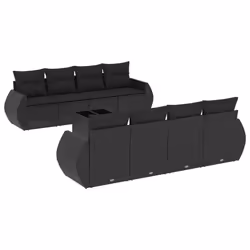 Set Divani da Giardino 9 pz con Cuscini Nero in Polyrattancod mxl 92728 - Vista aggiuntiva 2