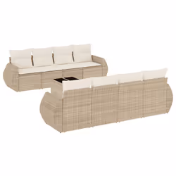 Set Divano da Giardino 9 pz con Cuscini Beige in Polyrattancod mxl 114174 - Vista aggiuntiva 2