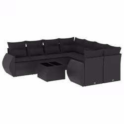 vidaXL Set Divani da Giardino 9 pz con Cuscini Nero in Polyrattan - Vista aggiuntiva 2