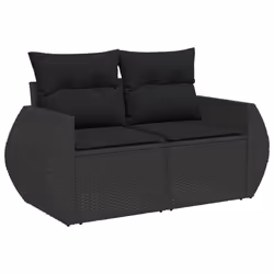 vidaXL Set Divani da Giardino 9 pz con Cuscini Nero in Polyrattan - Vista aggiuntiva 3
