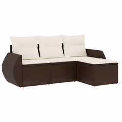 vidaXL Set Divano da Giardino 4 pz con Cuscini Marrone in Polyrattan - Vista aggiuntiva 2