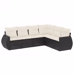 vidaXL Set Divano da Giardino 6 pz con Cuscini Nero in Polyrattan - Vista aggiuntiva 2