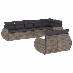 vidaXL Set Divano da Giardino 8 pz con Cuscini Grigio in Polyrattan - Vista aggiuntiva 2