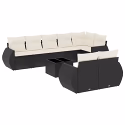 vidaXL Set Divani da Giardino 9 pz con Cuscini Nero in Polyrattan - Vista aggiuntiva 2