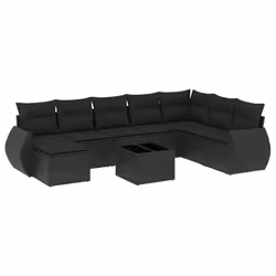 Set Divani da Giardino 9 pz con Cuscini Nero in Polyrattancod mxl 88478 - Vista aggiuntiva 2