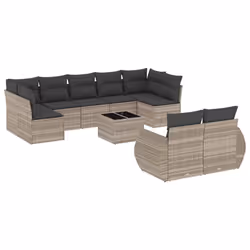 vidaXL Set Divano Giardino 10 pz con Cuscini Grigio Chiaro Polyrattan - Vista aggiuntiva 2