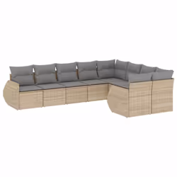 vidaXL Set Divano da Giardino 9 pz con Cuscini Beige in Polyrattan - Vista aggiuntiva 2