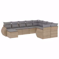 vidaXL Set Divano da Giardino 10 pz con Cuscini Beige in Polyrattan - Vista aggiuntiva 2