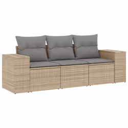 vidaXL Set Divano da Giardino 3 pz con Cuscini Beige in Polyrattan - Vista aggiuntiva 2