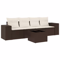vidaXL Set Divano da Giardino 5 pz con Cuscini Marrone in Polyrattan - Vista aggiuntiva 2