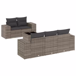 vidaXL Set Divano da Giardino 6 pz con Cuscini Grigio in Polyrattan - Vista aggiuntiva 2