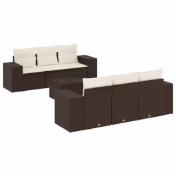 vidaXL Set Divani da Giardino 7 pz con Cuscini Marrone in Polyrattan - Vista aggiuntiva 2