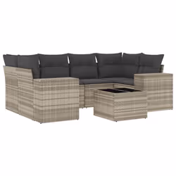 vidaXL Set Divani da Giardino 7pz con Cuscini Grigio Chiaro Polyrattan - Vista aggiuntiva 2